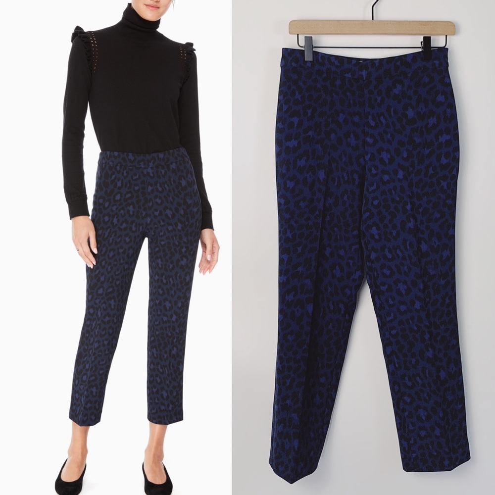 NWOT KATE SPADE Leopard Print Ankle Pant BlackBlue - Picture 1 of 7